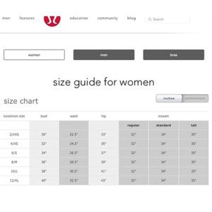 lululemon size guide tops